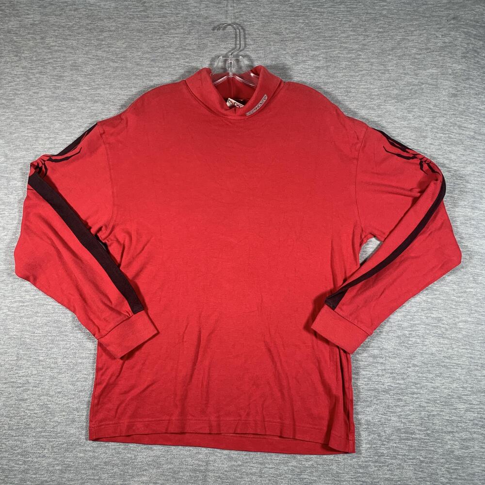 Spyder Shirt Mens Large Red Mock Neck Long Sleeve Stripe Logo Stretch Athletic